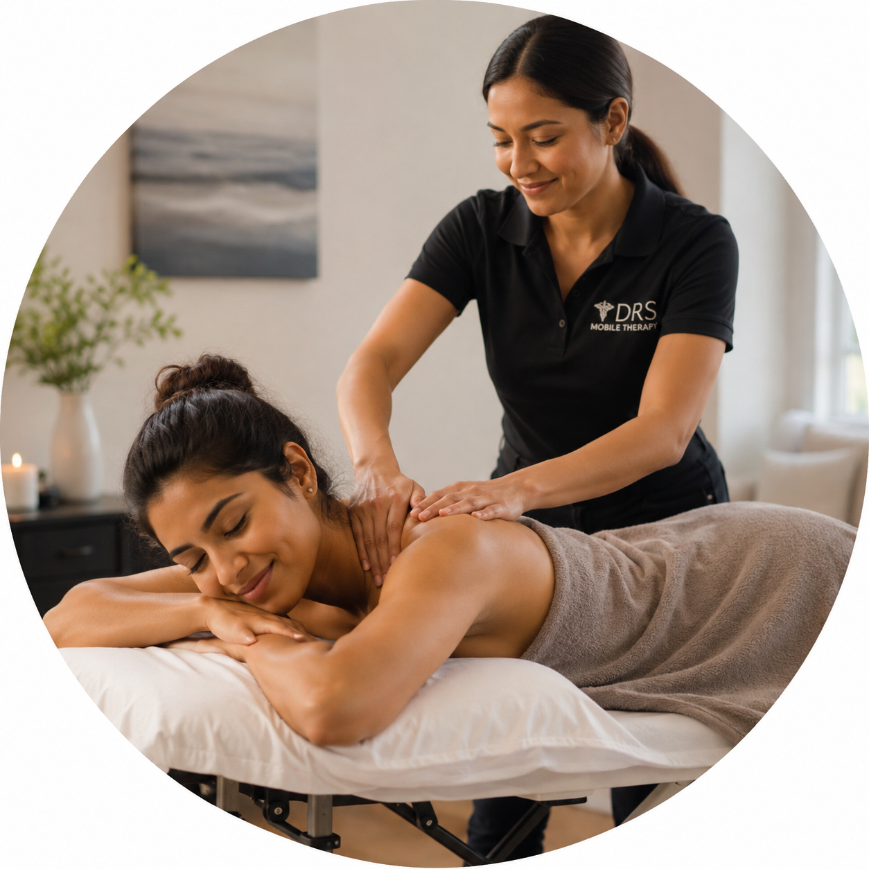 Priya Sharma receiving a relaxing mobile massage Brampton treatment